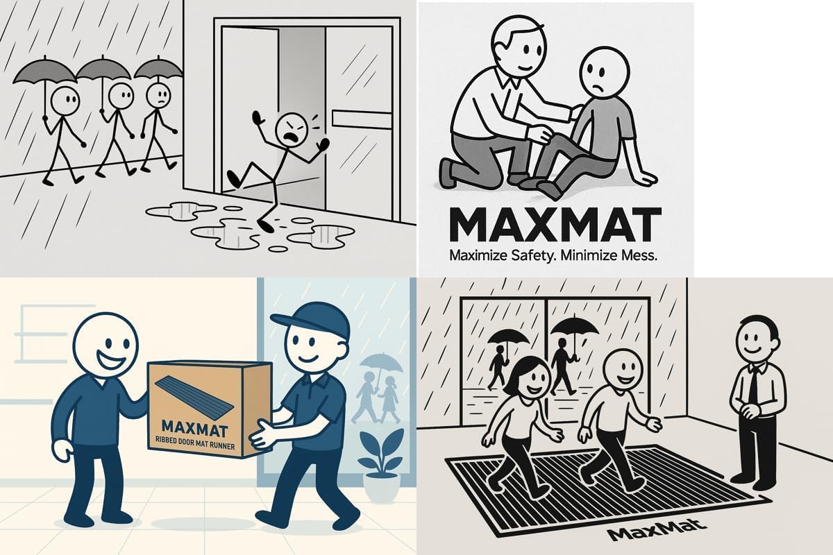 MaxMat® Extra Large Commercial Floor Mat, 3 x 5 Feet Heavy Duty, Waterproof, Low-Profile, Easy to Clean, Rubber Entry Mat (RIB0035BL, Black)